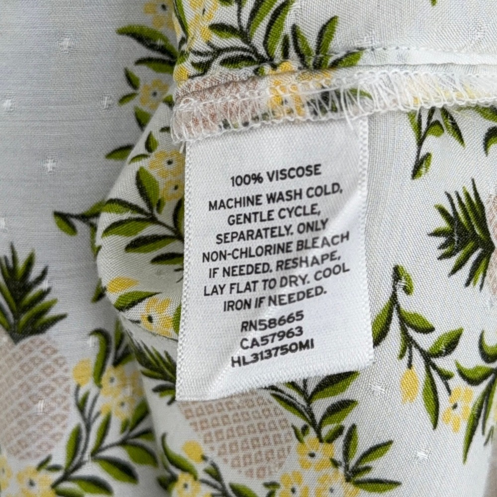 Hinge Womens Pineapple‎ Print Dobby Dot Blouse White Yellow Green Size Medium - Picture 4 of 6
